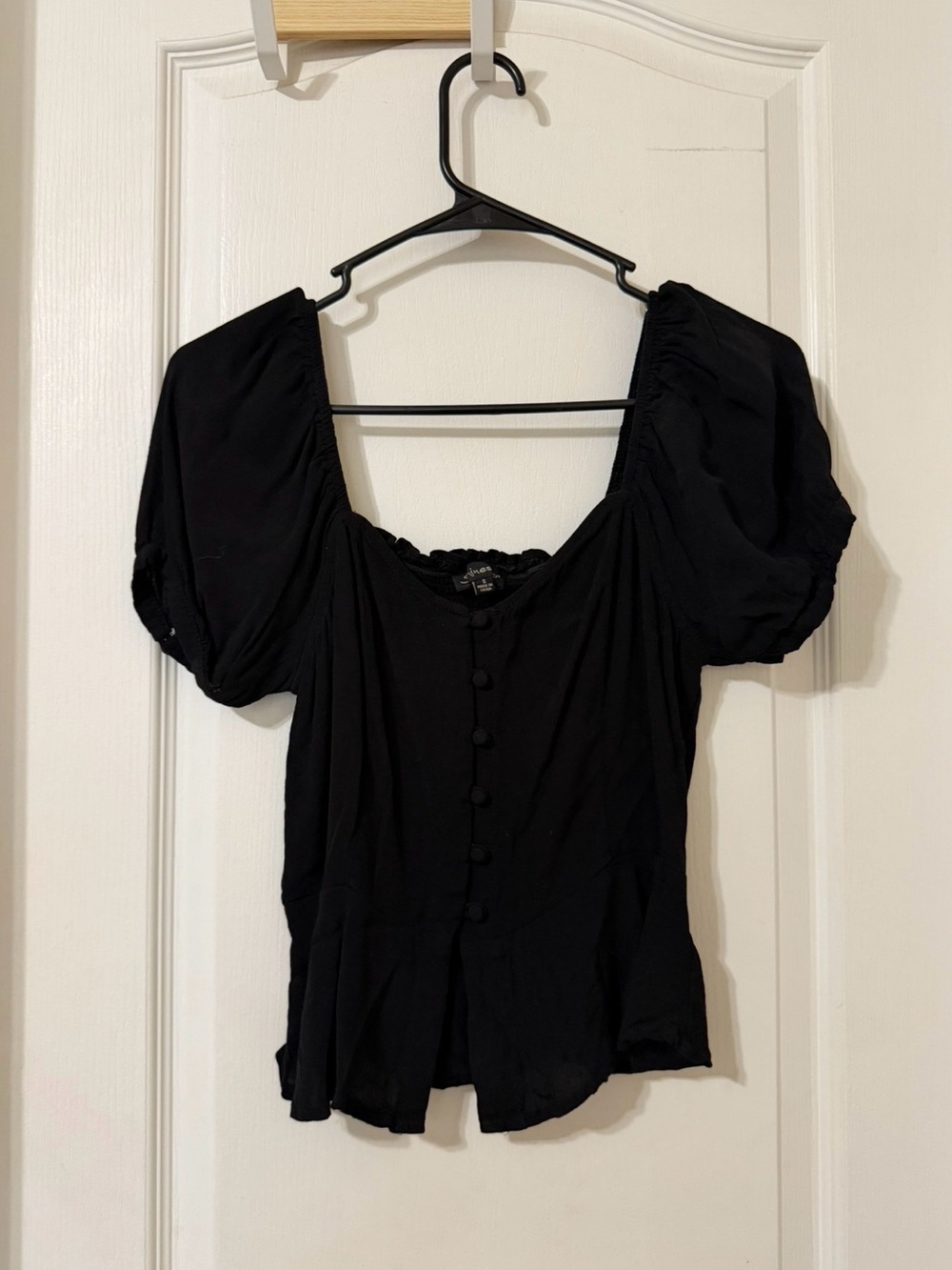 Shinestar Black Puff-Sleeve Button Blouse